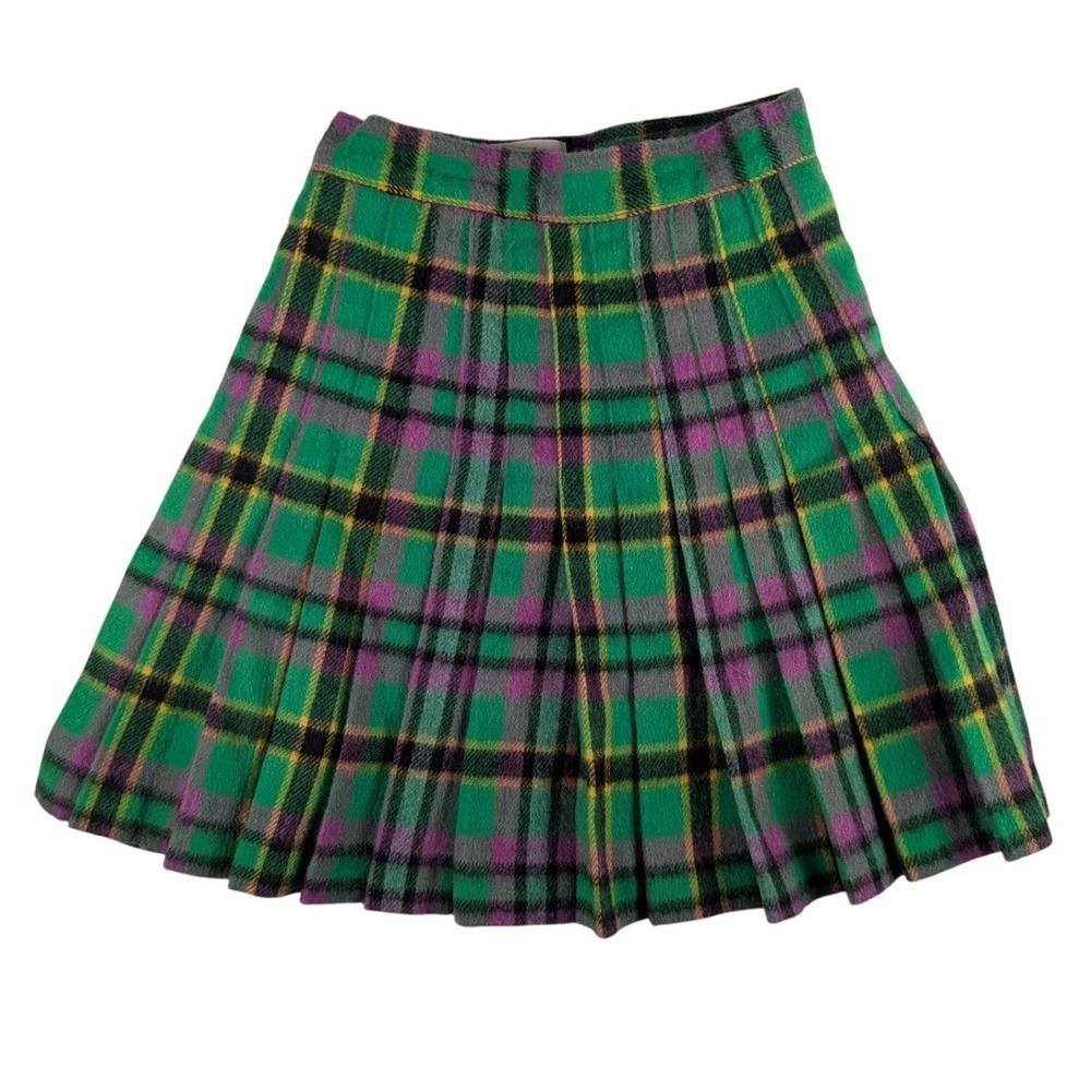 VTG Benetton Girls Skirt Pleated Plaid Mini Wool Blend Made in Italy